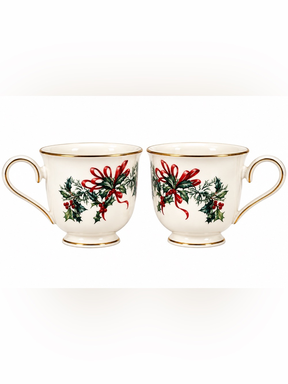 Lenox Set of 2 Fine China Floral Holiday Tea Cups 24k Gold Rim 1995 Made in USA